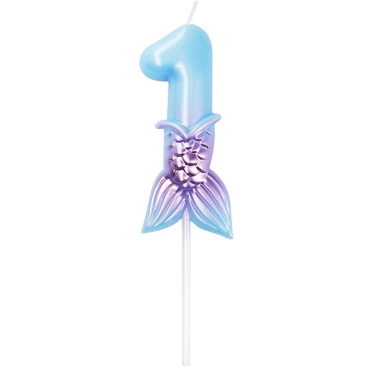 Eusbon Pink And Blue 7Cm Mermaid 1 Number Birthday Candle, Blue Purple Number Candle Cake Number Candles Sea Candles For Party Decoratoin