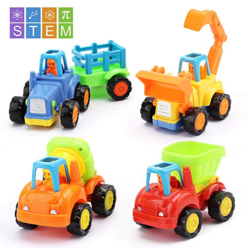 Amy & Benton Coches Juguetes de Fricción para bebé, Conjunto de 4 Vehículos de Construcción, Juguete Educativo de Plástico Regalo de los Niños mayores de 3 años