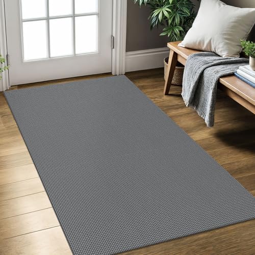 KOZYFLY Rugs for Entryway 3x5 ft Washable Area Rug Non Slip Rubber Backed Entry Rug Woven Indoor Door Mat Cotton Kitchen Rugs Floor Carpet for Entryway, Foyer, Backdoor, Grey/Dark Grey
