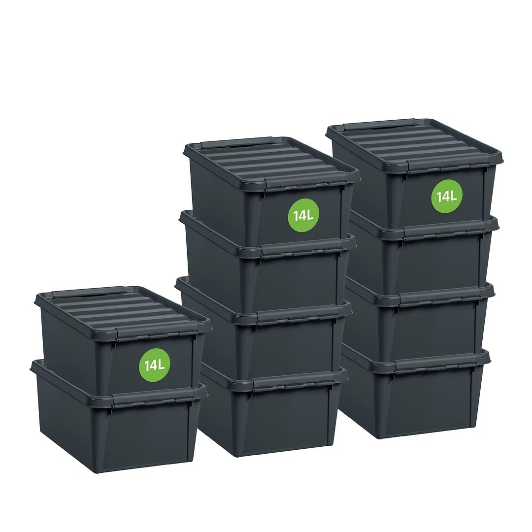 SmartStore - Lot de 10 Boîtes de Rangement Recyclées - 100% Plastique Recyclé - Recycled 14 L - Organisez Votre Maison en Respectant la Planète - Gris - 40 x 30 x 18 cm - 14L