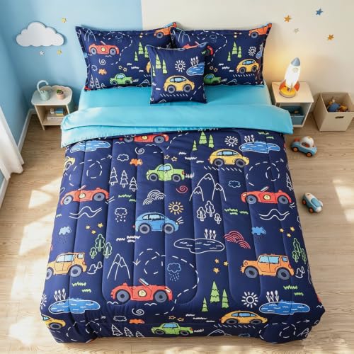 qjmiaofang 6 Pieces Cars Bedding Twin for Kids Racing Cars Comforter Set