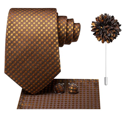 Image of Hi-Tie Mens Paisley Floral Striped Ties Set Silk Necktie and Lapel Pin for Men Pocket Square Cufflinks Set Business Wedding