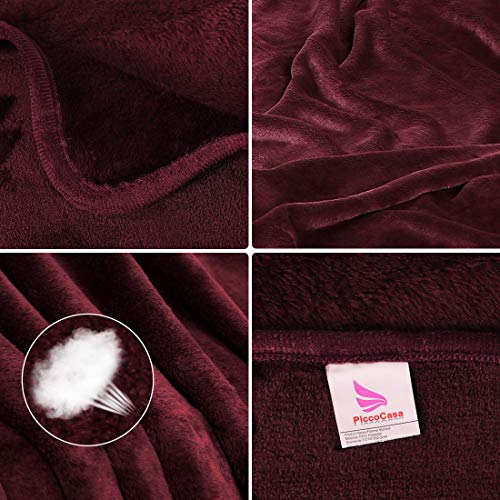 Piccocasa Fleece Bed Blanket Queen Size Burgundy 330Gsm Soft Lightweight Microfiber Plush Flannel Blanket Thick All Season Throw Blankets For Couch Sofa Bed Traveling, 90 X 90 Inches #TOP4