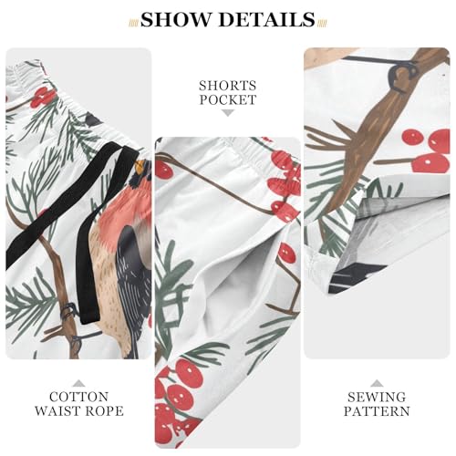 Bullfinch Bird with Berry Pajama Bottom Shorts for Men Soft Casual Sleep Lounge Shorts with Pockets S-XXL4