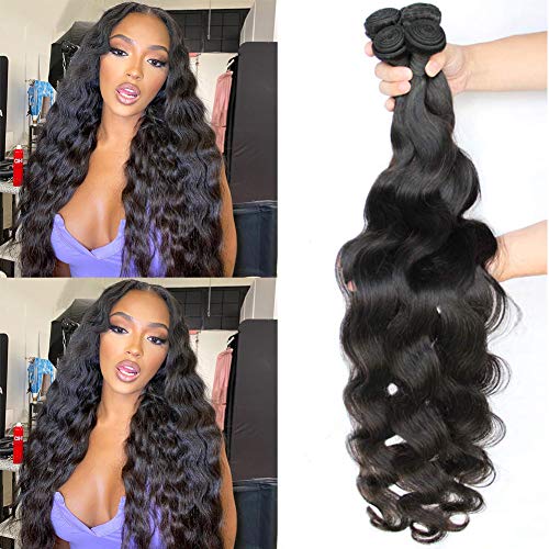 9A Brazilian Body Wave Hair Bundles 100% Human Hair 4 Bundles Body Wave Unprocessed Virgin Weave Hair Human Bundles Natural Color (18 20 22 24)