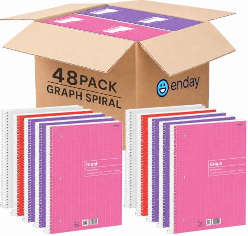 Image of Emraw Quad Ruled Notebook Spiral with 70 Sheets White Paper - Set Includes: Blue, Black, Yellow, & Green Covers (48 Pack)