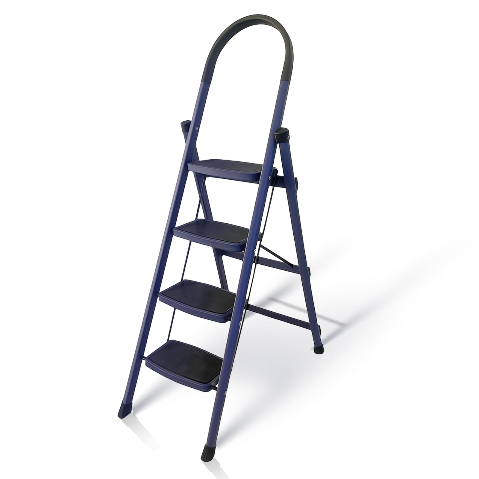 HOUZA Steel Ladder for Home 4 Steps Foldable with Anti-Skid Wide Steps (30cm x 20cm) | 4 Step Ladder for Home Use with D-Shape Rods | Secure Lock | 150 Kg Capacity Folding Ladder | 5 Year Warranty