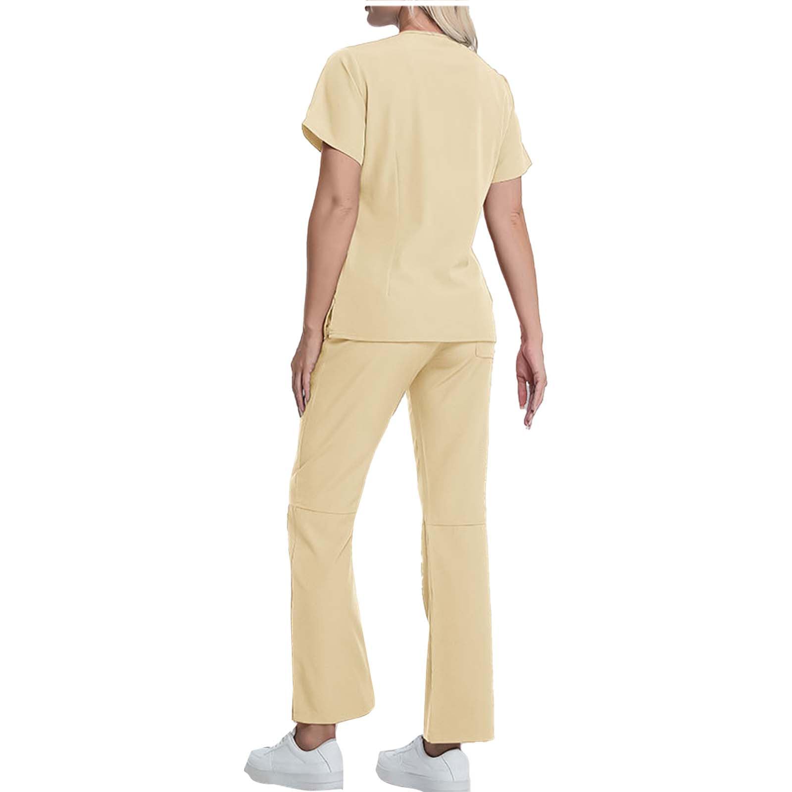 Divisa Sanitaria Donna Divisa Infermiere Set con Casacca e Pantalone Sanitaria Comodo E Traspirante Uniformi Infermiera Ospedaliere con Cordoncino Camice Medico Donna Set Uniforme Officina Pulizie