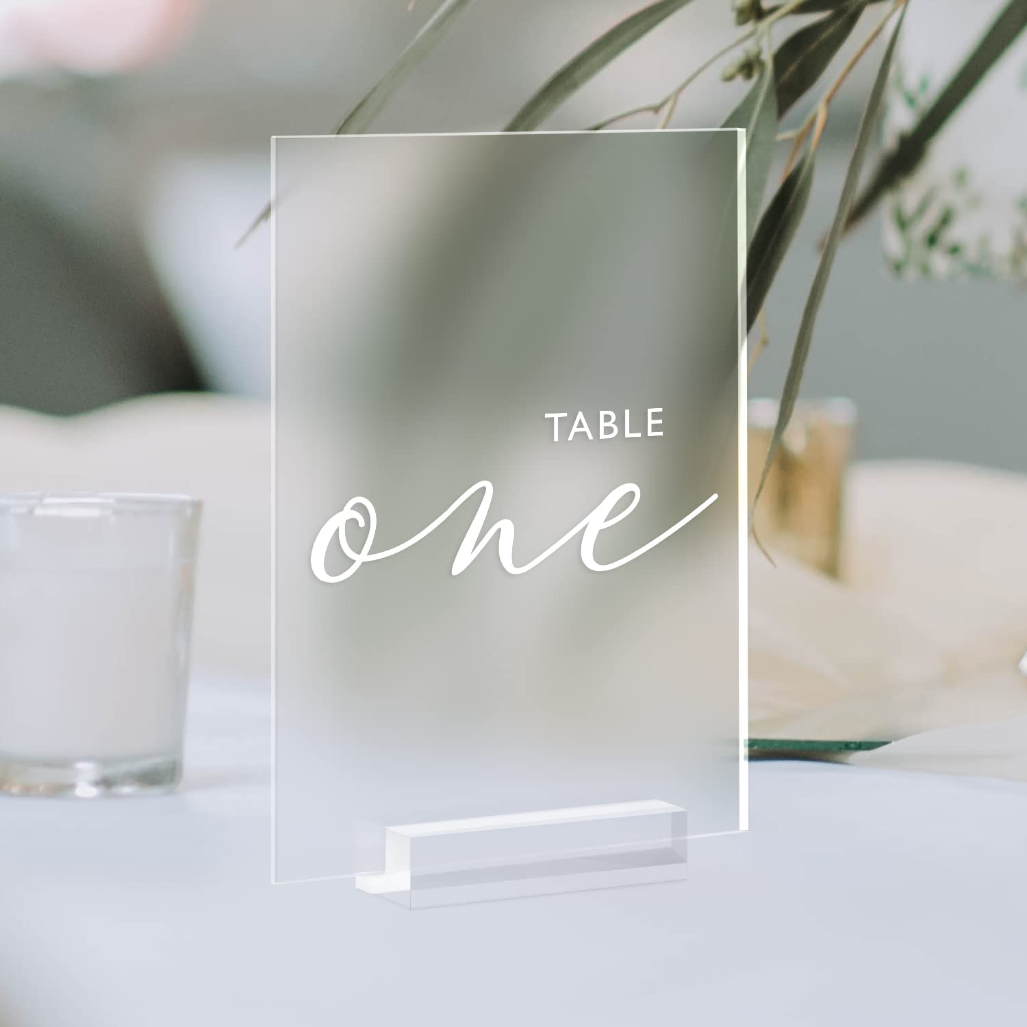 Set of 5 Acrylic Table Signs BoHo Modern Frosted Stands