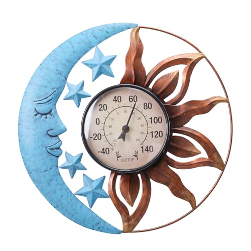 MUMTOP Indoor Outdoor Thermometer - Sun and Moon Wall Thermometer