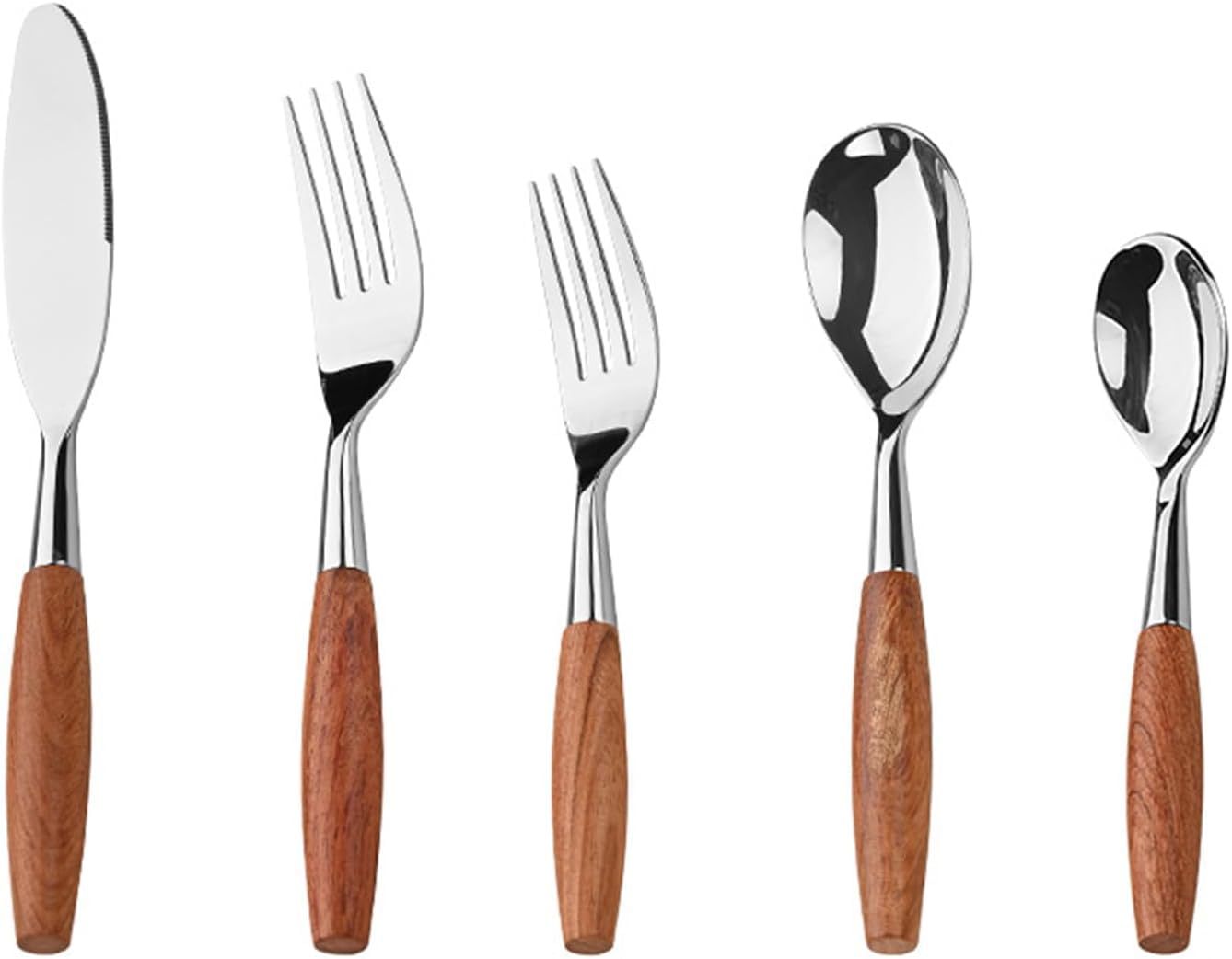 Juego De Cubiertos con Mango De Madera para 8 Personas, Juego De 40 Piezas, Cubiertos Modernos De Acero Inoxidable 18/8, Juego De Utensilios único con Silver Silverware Set for 4
