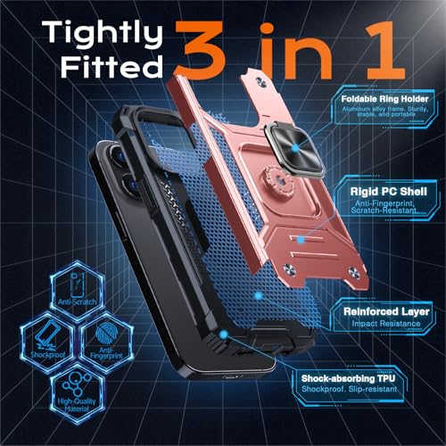 Image of Anqrp Heavy Duty Case for iPhone 13 Pro Case with Enhanced Ring Holder Grip Stand, Military Grade Shockproof Rugged Drop Protective Silicone Hard Slim iPhone 13 Pro Phone Case Cover,Pink Gold