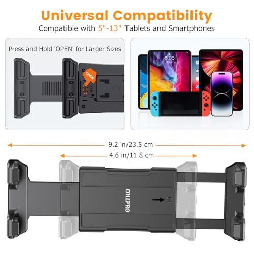 Image of OHLPRO for iPad Wall Mount Tablet Holder, Adjustable Drilled Base with 2 inch Support Arm Stand for 5-13 inch iPad mini Pro Air, Fire HD, Galaxy Tab, Switch and Phone - 360 Viewing, Adjustable Tilt