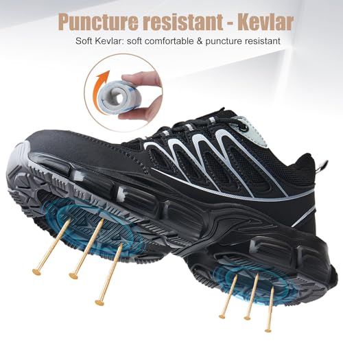 Image of Hogent Steel Toe Shoes for Women Men Wide Non Slip Work Sneakers Indestructible Shoes Lightweight Breathable Construction Sneakers Puncture Proof Ergonomic Design