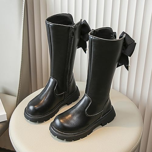 Girls Knee High Boots Low Heels Lug Sole Riding Boot Side Zipper Tall Bow Dress Booties for Toddler/Little Kid/Big Kid2