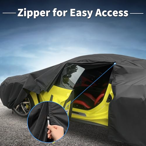 Image of X AUTOHAUX Car Cover for Chevrolet Corvette C8 Aluminum Film Outdoor Waterproof Sun Rain Snow Hail Protection with Driver Door Zipper