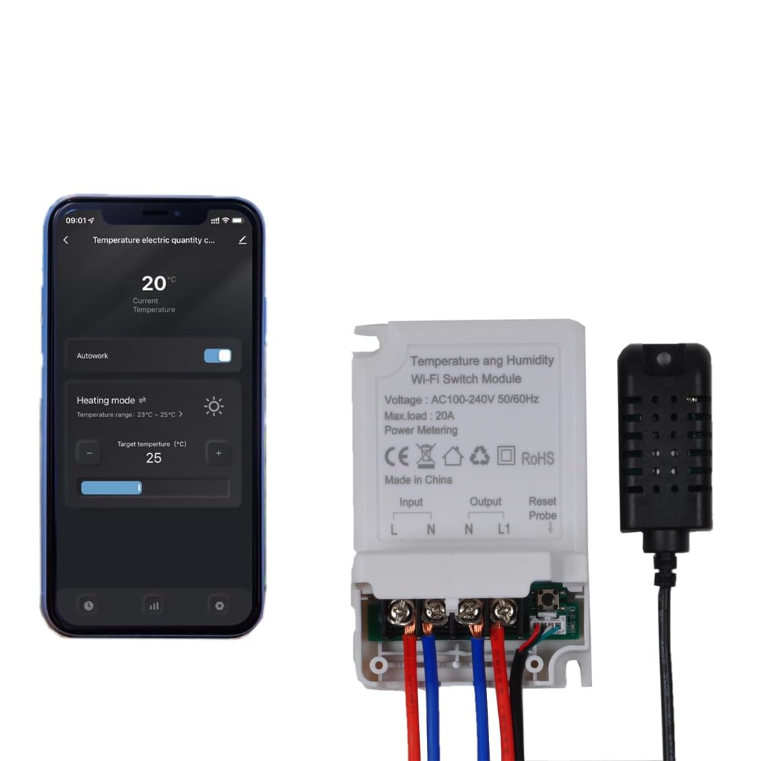 Termostato Inteligente WiFi, Controlador de Temperatura inalámbrico con Interruptor de estadísticas de energía, para calefacción por Suelo Radiante, congeladores, Sensor de Temperatura y Humedad.