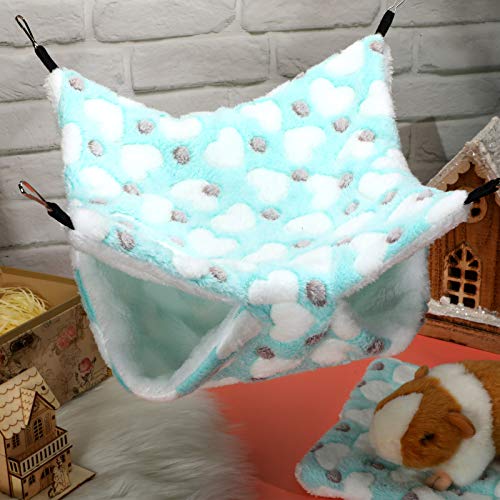 Image of Boao 2 Pcs Guinea Pig Rat Hammock for Pet, Mint Green, Pink, Heart Pattern
