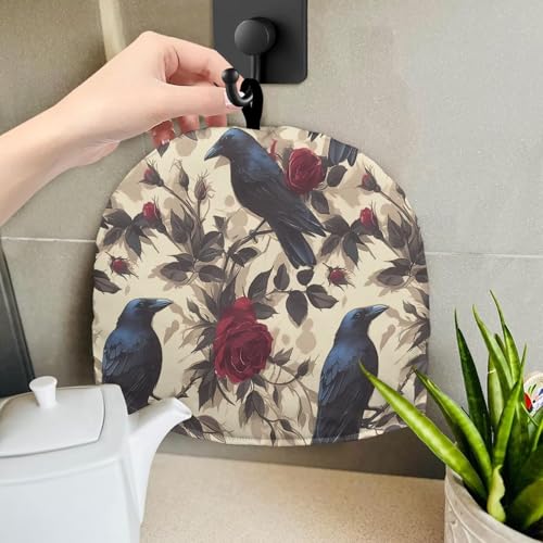 Image of Gothic Crow Tea Cozy for Teapot Insulated Reusable Kettle Cover Breakfast Warmer Rose Tea Pot Cozy for Keeping Warm Thick Teapot Dust Protector