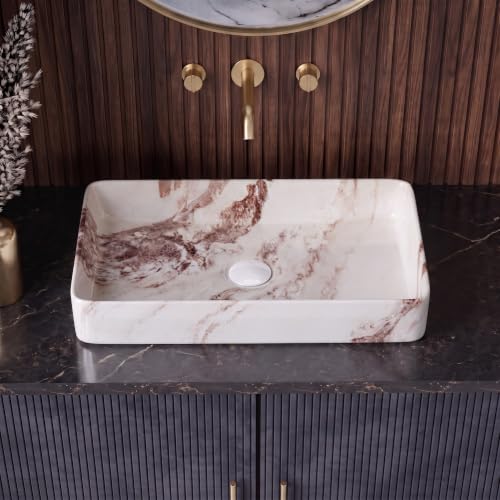 Image of Marble Ceramic Tabletop Wash basin | Countertop Vessel Sink | Wash Basin over counter For Bathroom Hotel Home | Bathroom SinkNEROBI (24 x 14 x 5 Inch) (Designer Brown)