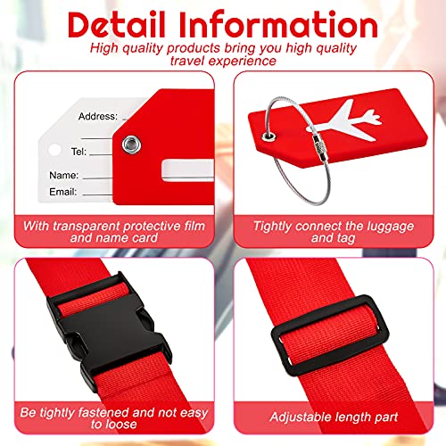 8 Pack Luggage Straps Suitcase Tags Set, Travel Adjustable Suitcase Belt Silicone Luggage Tags With Name Id Card Man Women Travel Accessories (Red) #TOP2