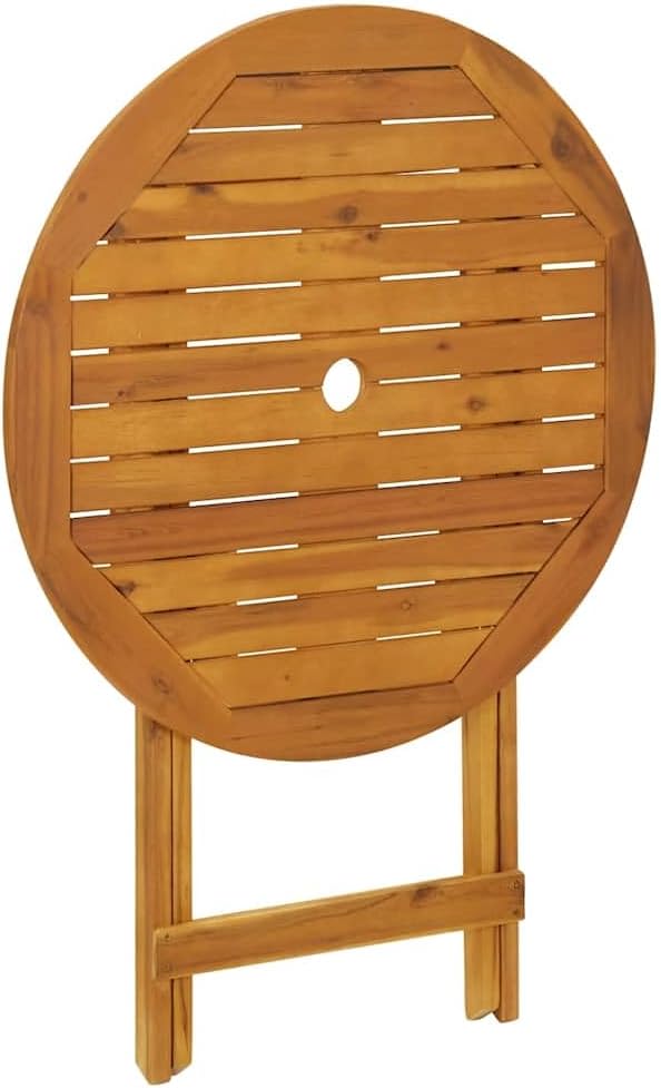 vidaXL Patio Table - Solid Acacia Wood, Foldable, Round, Weather-Resistant, 27.6" Diameter, Natural Oil Finish, Farmhouse Style, Outdoor Garden Furniture