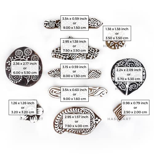 Image of Set of 10 | Multi Shape Floral Design baren for Block Printing | Wooden Stamps for Project Designing | Scrapbooking | Henna Mehndi | Finger Design | Clay | Pottery Craft