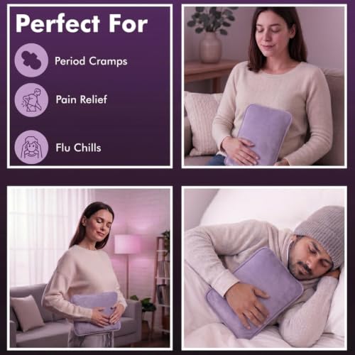 Image of Electric Hot Water Bag For Pain Relief With Velvet Sleeve Heating Pad | 1 Year Warranty | Electric Heating Pad with 6 Layer Cover | Fast Gel Hot Bag (Royal Lavender)