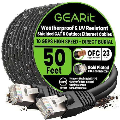 GEARit Cat 6 Ethernet Cable 50 Ft, Outdoor Direct Burial Cat6 Cable