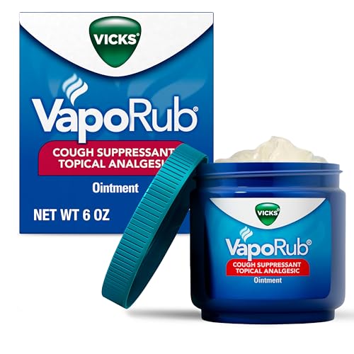 Image of Vicks VapoRub, Original, Cough Suppressant, Topical Chest Rub & Analgesic Ointment, Medicated Vicks Vapors, Relief from Cough Due to Cold, Aches & Pains, 6oz (2 Count)