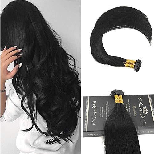 22" Pre Bonded Fusions Hair Extensions 50g 1g/strand #1 Jet Black Flat Tip Natural Human Hair Extensions