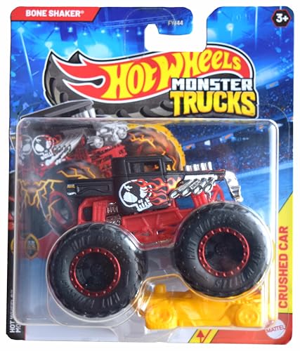 Hot Wheels Monster Trucks Bone Shaker, Monster Trucks Live 7/8 Crushed Car 1:64 Scale die cast