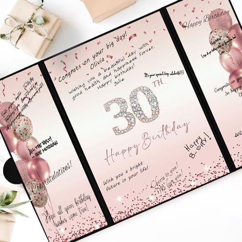 Image of DARUNAXY Rose Gold 30th Birthday Party Decorations for Women, Happy 30th Birthday Alternative Signature Guest Book Black Pink 30 Birthday Signing Card Board Party Supplies Cheers to 30 Years Old Gift