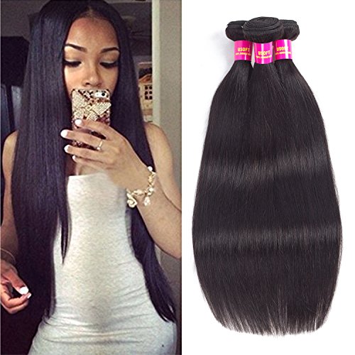 USOFT Brazilian Straight Human Hair 3 Bundles (18" 20" 22") Natural Color 100% Unprocessed Brazilian Virgin Hair Soft And Tangle Free