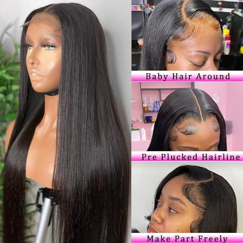 Image of 4x4 Lace Front Wigs Human Hair Pre Plucked 150% Density Straight Glueless Lace Frontal Wigs Human Hair for Black Women 4x4 Brazilian Virgin HD Lace Closure Human Hair Wigs with Baby Hair(26 Inch)