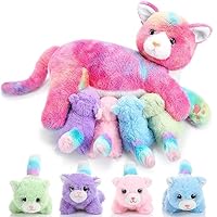 Skylety Nurturing Cat Stuffed Animal with Plush Kittens, Cat Baby Christmas Stuffed for Girls and Boys Plushy Kitty Mommy Cat with 4 Baby Cats for Birthday Party Favors Gifts