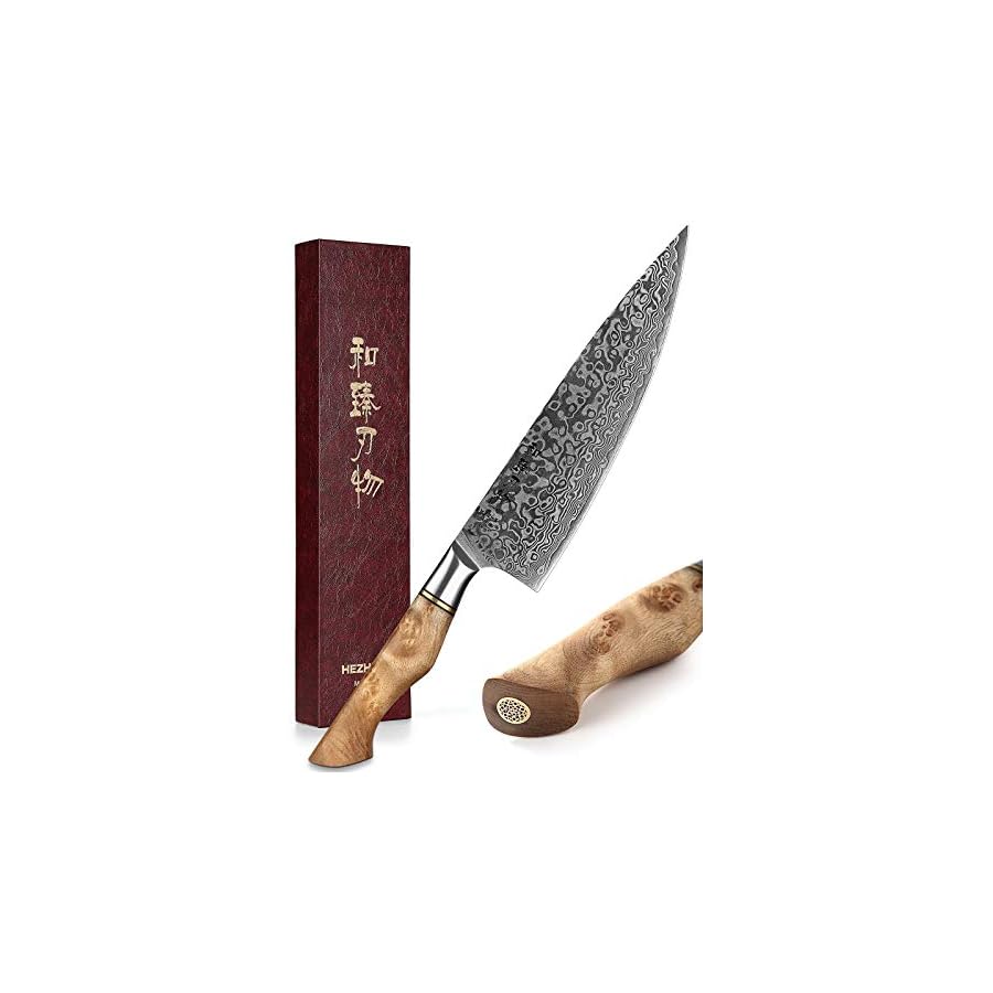 HEZHEN-Chefs-Knife-Professional-83-inch-Damascus-Steel-Kitchen-Knife-VG10-Gyuto-Knife-Master-Series-Chef-Cooking-Tool-at-HomeRestaurant-Figured-Sycamore-Wood-Handle HEZHEN Chef's Knife-Professional-8.3 inch Damascus Steel, Kitchen Knife VG10 Gyuto Knife-Master Series Chef Cooking Tool at Home,Restaurant-Figured Sycamore Wood Handle