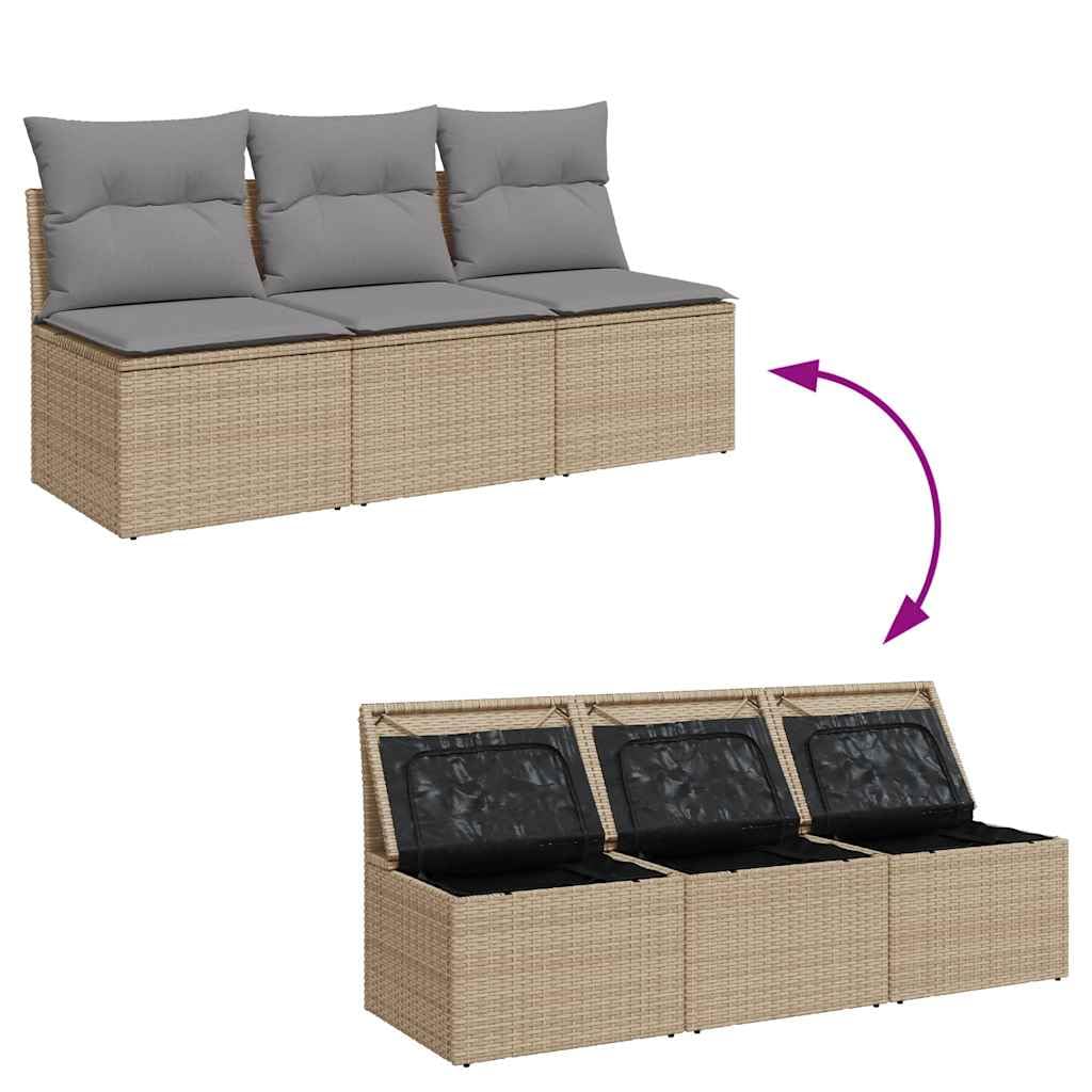 vidaXL Divano da Giardino con Cuscini a 3 Posti Beige in Polyrattan