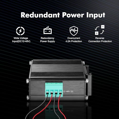 Image of MokerLink 5 Port Gigabit Industrial Solar Battery UPS PoE Switch, Input DC9V-54V to Output DC48V, IEEE802.3af /at PoE, Mini Size, Unmanaged IP40 Network Switch (-40 to 185F), 10Gbps Capacity