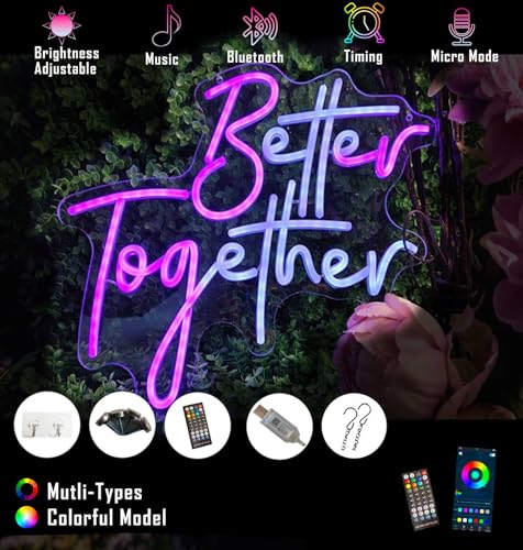Image of Ulalaza RGB & Color Flow Effect Better Together LED Neon Sign with Remote Control Music Sync Timer Setting LED Acrylic Light for Wall Party Decor Bedroom Bar Wedding Home Birthday USB Powered