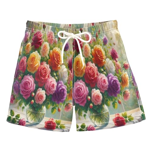 Roses Window Flowers Boys Swim Trunks Quick Dry Toddler Swimsuit Boy Bathing Suits Swimwear Board Shorts 4T