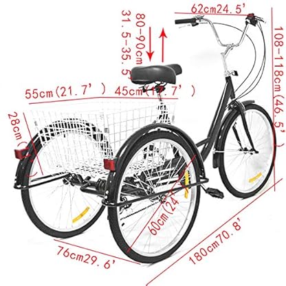 24 Zoll Zahnräder Dreirad für Erwachsene 8 Geschwindigkeit Erwachsenendreirad Shopping mit Korb 3 Rad Fahrrad für Erwachsene Adult Tricycle Comfort Fahrrad Outdoor Sports City Urban (24 Zoll, Schwarz) – Bild 5