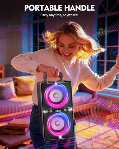 Image of YIER Bluetooth Speaker, 240W Peak Loud Party Speaker with Big Bass, 20H Playtime, TWS, BT5.3, Large Portable Wireless Boom Box with LED Light for Outdoor Backyard Beach Home (Leather Blue)