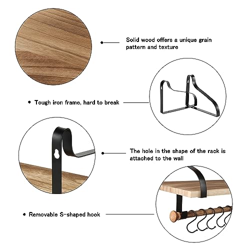 Gurfuy Gurfury Wooden Hanging Pot Rack With 8 Hooks - Farmhouse Style Wall Mount Multifunctional Cookware Organizer Rack Kitchen Storage For Pans Utensils thumb #5