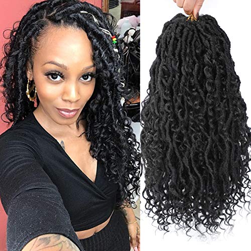 Karida 8Packs New Goddess Locs Crochet Hair 18 Inch River Locs Faux Locs Crochet Hair With Curly in Middles And Ends Crochet Braids Synthetic Braiding Hair Extension (18 Inch, 1B#)