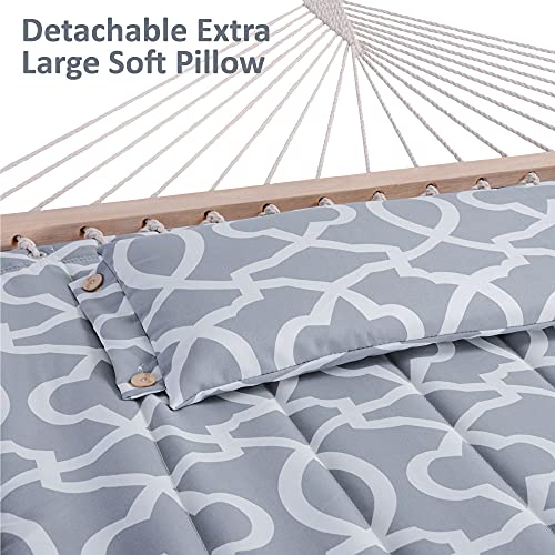 Image of SUNCREAT 55 Inch Extra Large Double Hammock with Stand, 475lbs Capacity, Outdoor Portable Hammock with Hardwood Spreader Bar, Extra Large Pillow, Grey