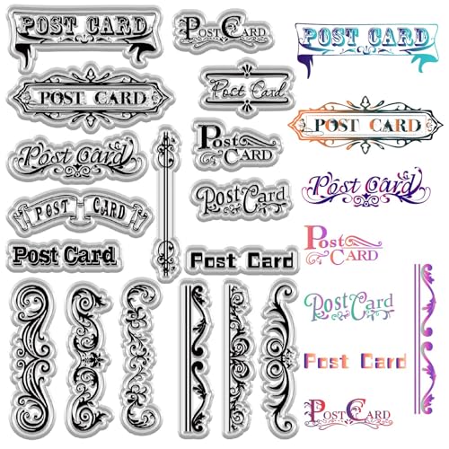 CRASPIRE Postcard Clear Rubber Stamps Words Transparent Silicone Seal Vintage Clears Stamp for Cards Making Retro Outline Sealing DIY Scrapbooking Diary Photo Album Decor Reusable Crafting Supplies