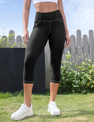 VOOVEEYA Capri Leggings for Women, High Waisted Yoga Pants with Back Pockets Crop Workout Capris Pants2