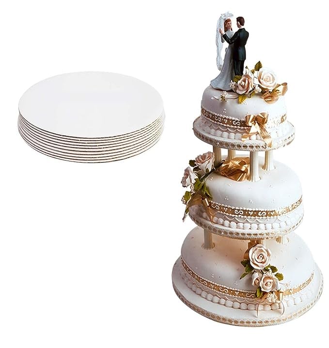 BAKERS 4U MDF Round White Cake Base/Board Server 8 inch, Pack of 10 pcs 2