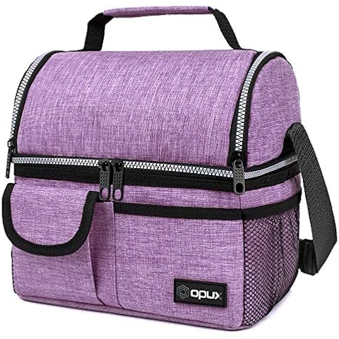 OPUX Lunch Bag Women Insulated, Adult Lunch Box Cooler, Lunch Box for Men, Dual Compartment Lunchbox for Work, Leakproof Double Decker Lunch Bag, Soft Lunch Pail Tote Girls Boys Kids School, Purple Cover